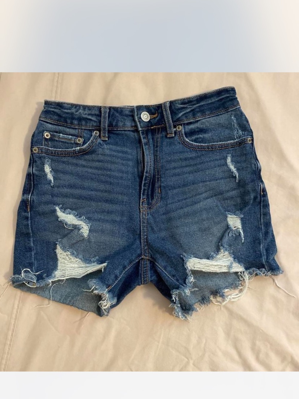 No Boundaries Dark Blue Distressed Denim Shorts 26